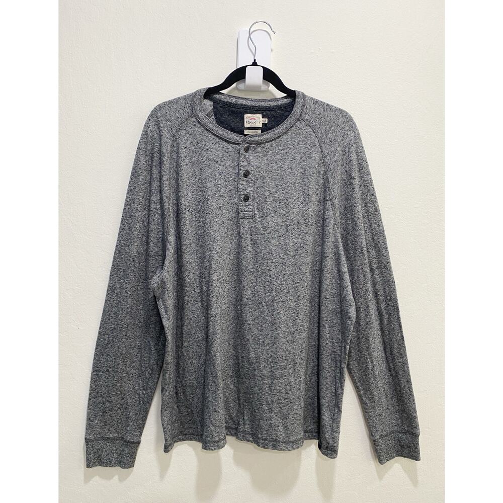 Faherty Cloud Henley Mens XXL Organic Cotton Long Sleeve Gray Minimalist Casual